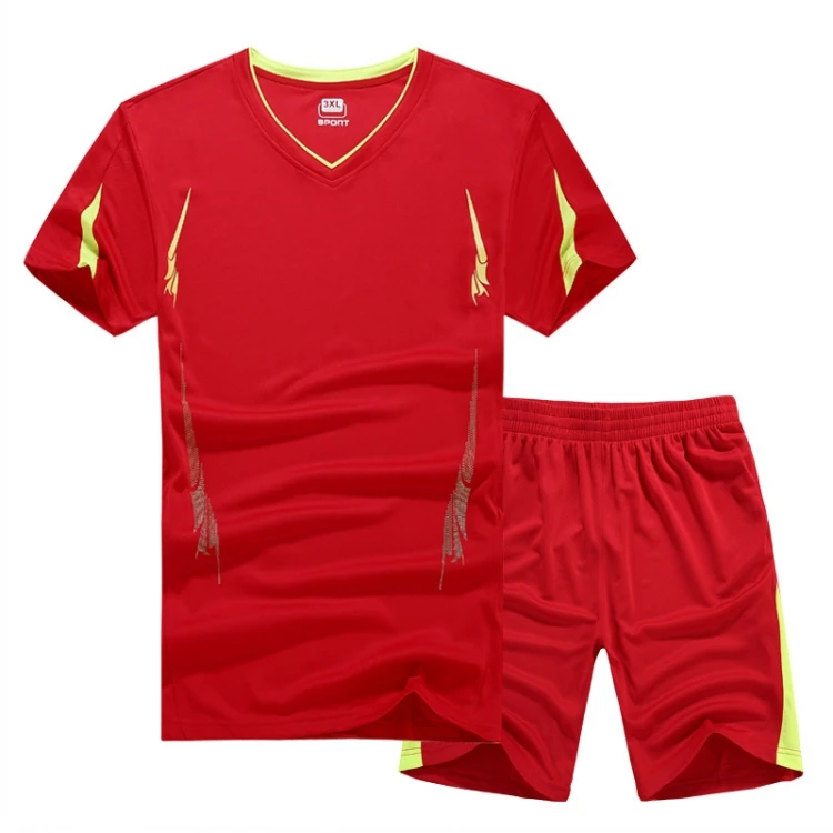 2018 летние Для мужчин Костюмы набор спортивных костюм короткий рукав футболка + шорты комплект из двух предметов тренировочный костюм