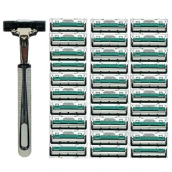Brand New Men Handle Shaving Razor Shaver Replaceable Straight Manual Razor Beard Trimmer with 30pcs Double Layers Razor Blades