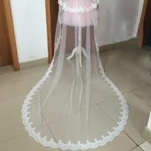 Кайма из кружева, свадебная фата Длинные 2 слоя Свадебные аксессуары вуали с гребешком дешевый, белый, Свадебный вуаль Veu De Noiva