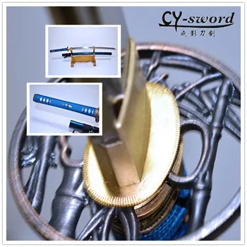 

Handmade blue theme katana sword bamboo style tsuba