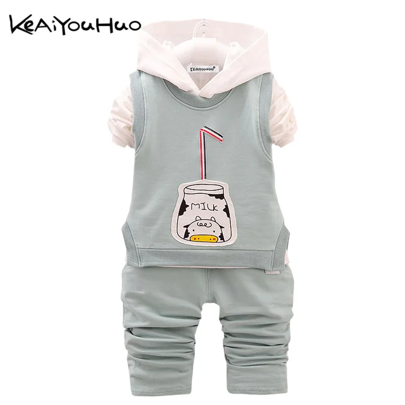 

KEAIYOUHUO 2017 Spring Autumn Boys and Girls Clothes Set Bottle Printing Pattern Vest+T-shirt+Pant 3pcs Kids Outfit Sport Suit