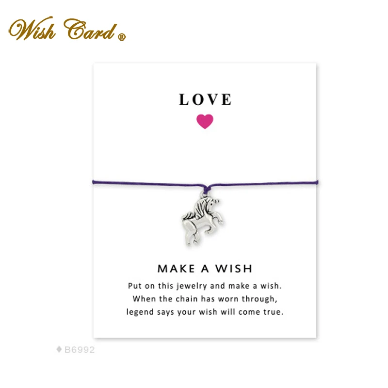 Женский браслет с единорогом Wish Card серебряный надписью Wild Horse Friend Love ювелирное