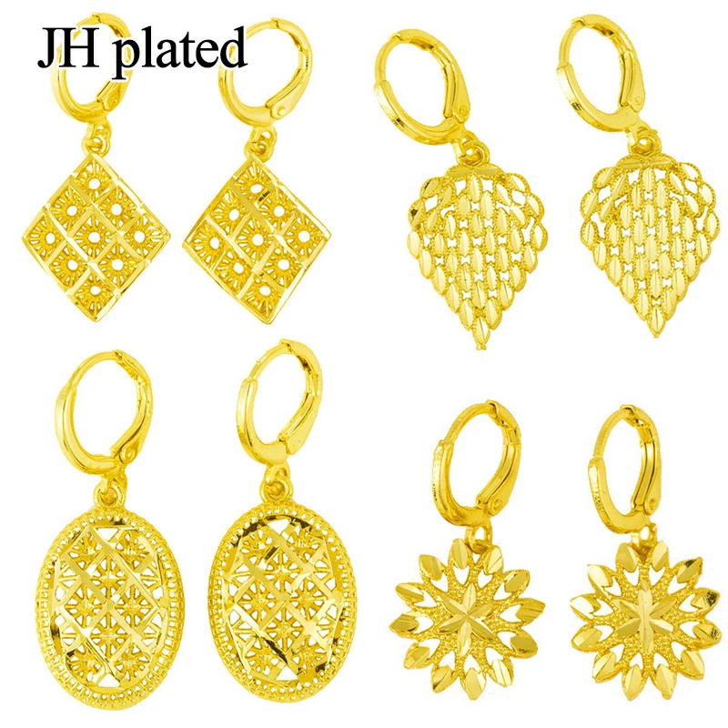 

JHplated Ethiopian Earrings Gold Color Leaves Flower Jewelry for Women/Girl Wedding Party Arab African Eritrea Habesha Gifts