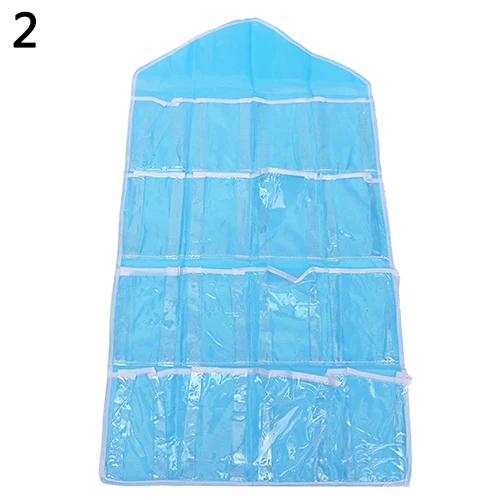 Прозрачная сортировочная сумка для хранения 16 карманов подвесной органайзер Носки Нижнее белье шкаф - Цвет: Blue