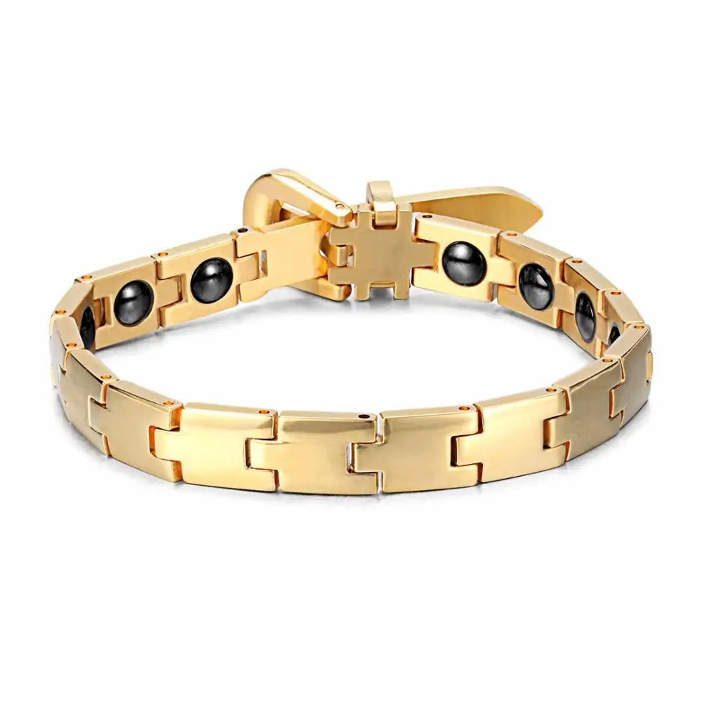 Лечебный энергетический магнитный браслет для женщин, для похудения, цепочка для рук, кровообращение из нержавеющей стали, здоровый браслет, украшение, подарок - Окраска металла: Gold