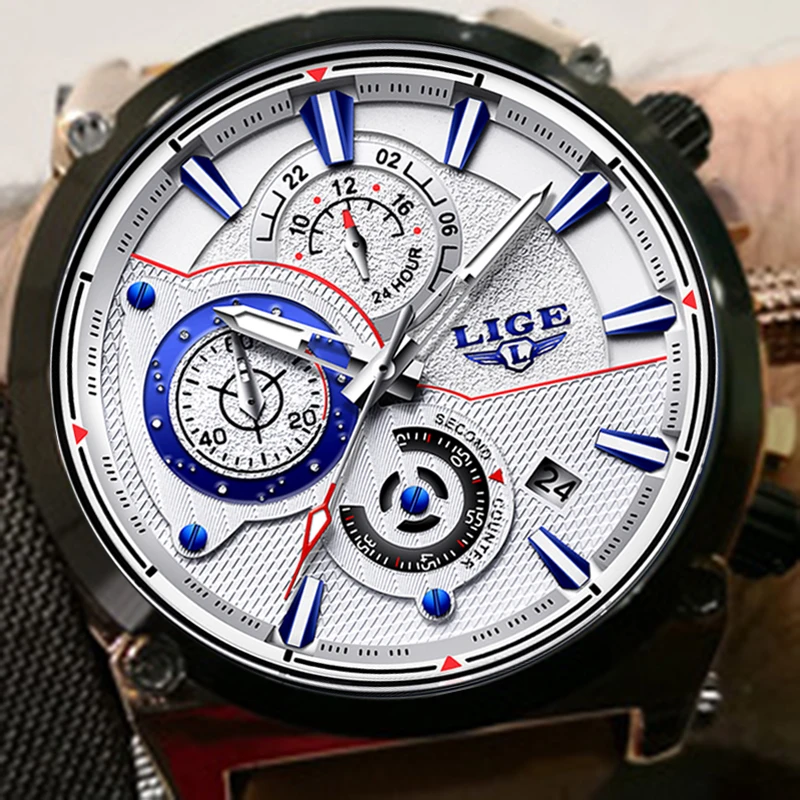 

LIGE Mens Watches Fashion Waterproof Leather Sports Watch Men Top Luxury Brand Business Casual Quartz Clock Relogio Masculino