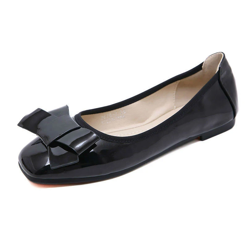 Yu Kube Flats Shoes Woman Black Ladies Shoes Zapatillas Mujer 2019 New Patent Leather Flat Shoes Women Slip On Shoes For Women