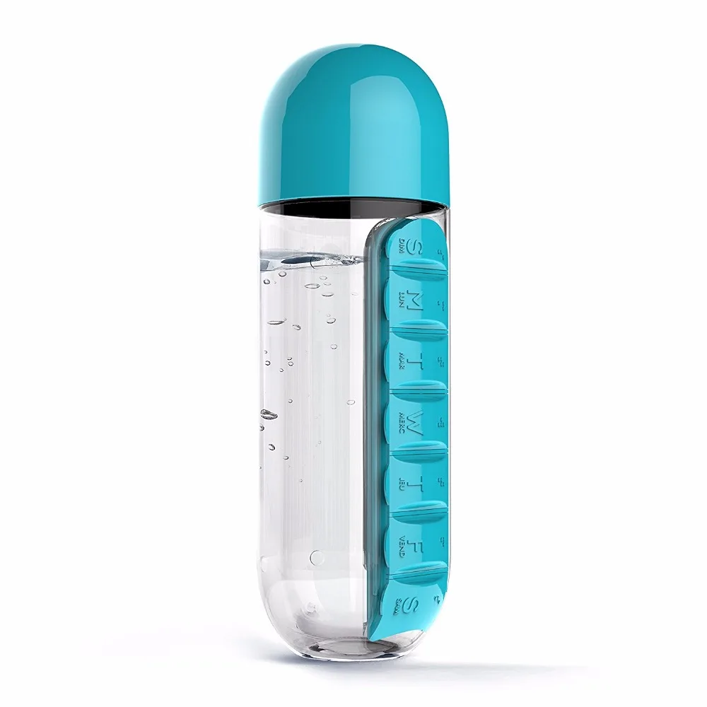 Pill Box Organizer Drinking Sports Hiking Bottles 7 Days Weekly Pill