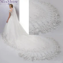 4 Meter Ivory/White Bridal Veils Lace Edge Tulle Bling Seuqins Cathedral Wedding Veil 2019 Long Veu de Noiva Wedding Accessories