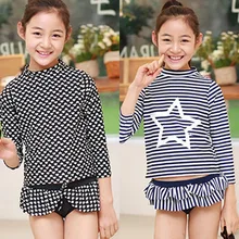 Темно-синие полосы Звезда черная нижняя белая точка сердца купальники полиэстер волокна с длинными рукавами девушки купальник пляжное солнце