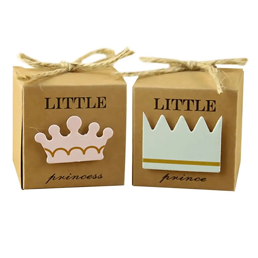 

10pc/lot Little Prince Little Princess Crown Candy Boxes Baby Shower Newborn Baby Candy Box Lovely Babyshower Party Gift Boxes