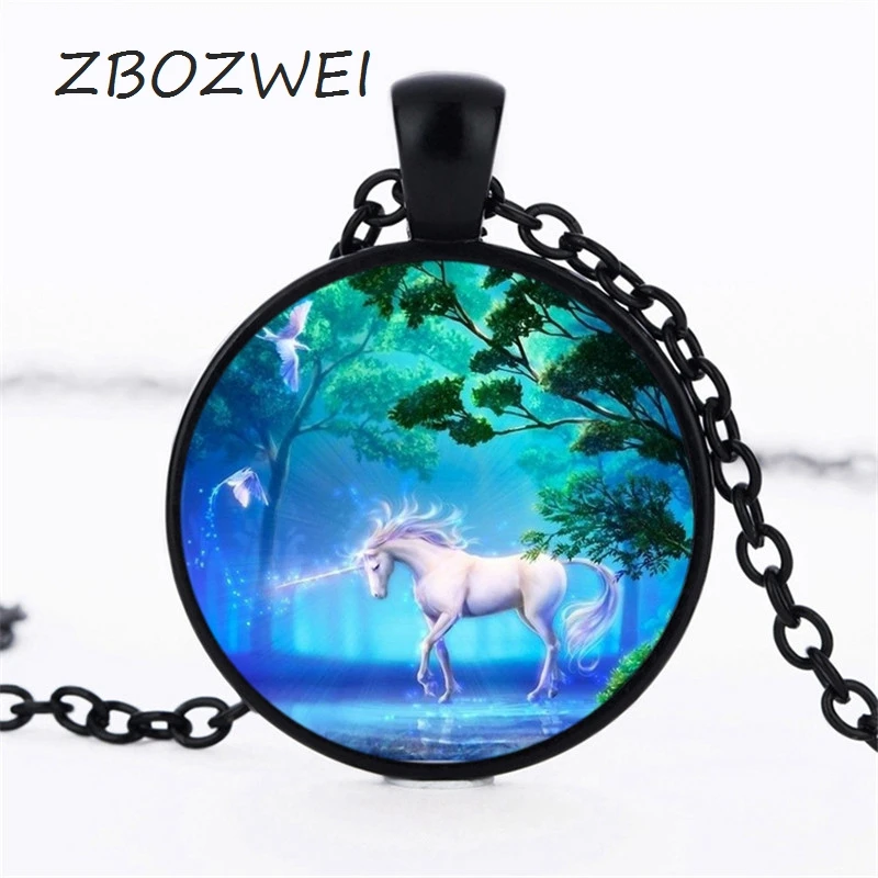 

ZBOZWEI Fashion Jewelry Horse Pendant Fantasy Jewelry Animal Pendant Unicorn Choker Necklace Glass Dome Necklaces Bijoux Women