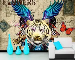Papel де parede головы тигра голова животного винтажные 3d обои росписи для гостиной спальни кухня диван ТВ Ресторан Стена бар