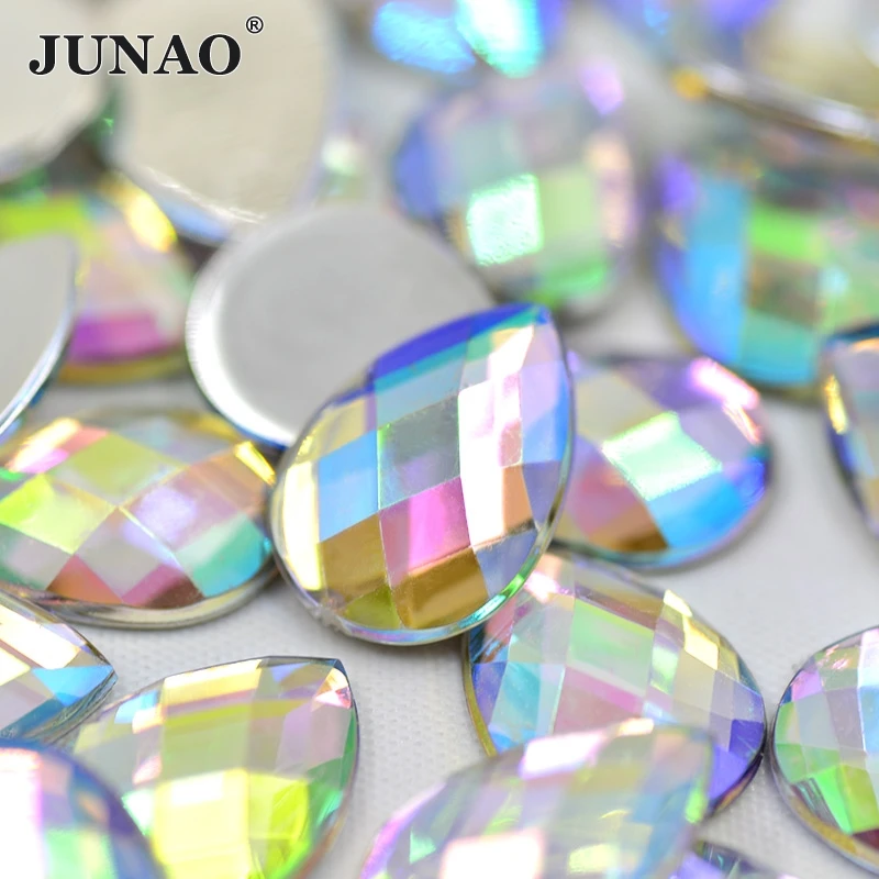 

JUNAO 8*13mm 18*25mm Drop Shape Crystal AB Rhinestone Flatback Glue On Acrylic Crystal Stones Non Sewing Scrapbook Beads for DIY