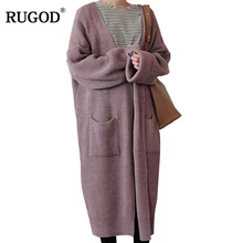 RUGOD корейский вязаный кардиган с карманами для женщин, Осенний длинный кардиган, свитера для женщин, зимнее пальто, кардиган, верхняя одежда для женщин