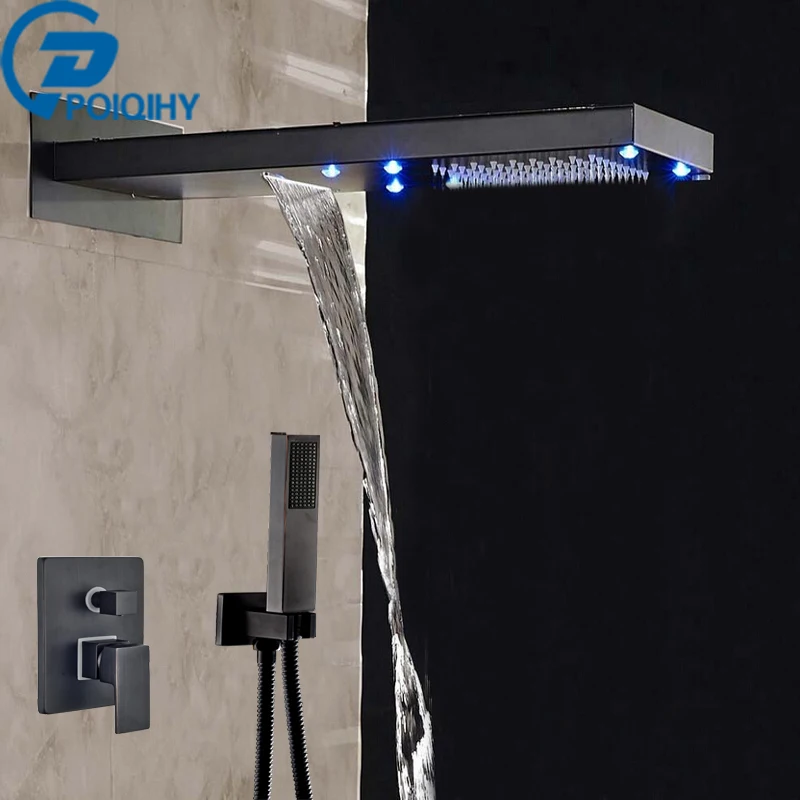 

POIQIHY Bathroom Shower Faucet Oil Rubbed Finish Single Handle LED Waterfall & Rainfall Shower Faucet 3 Ways Mixer Tap