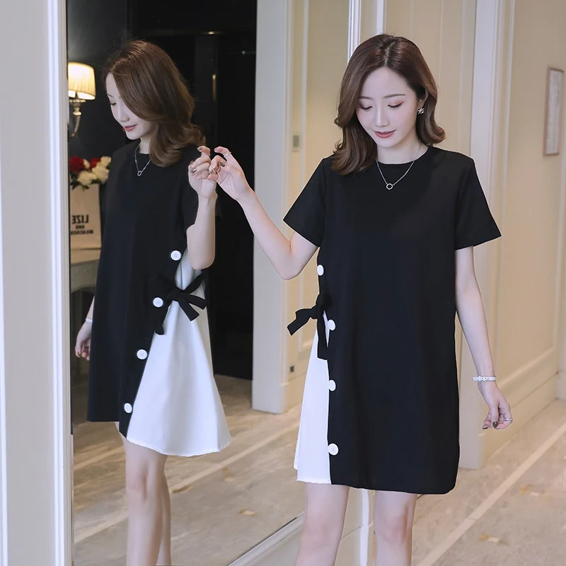 

New maternity dress Korean version of the summer loose pregnant dress fashion stitching when pregnant skirt