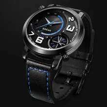 Romper Nuevo Top Luxury Hombres Deportes Estilo Moda Dual Time Zone Relojes de pulsera de Cuarzo Banda de Cuero Relojes Impermeables Para Niño