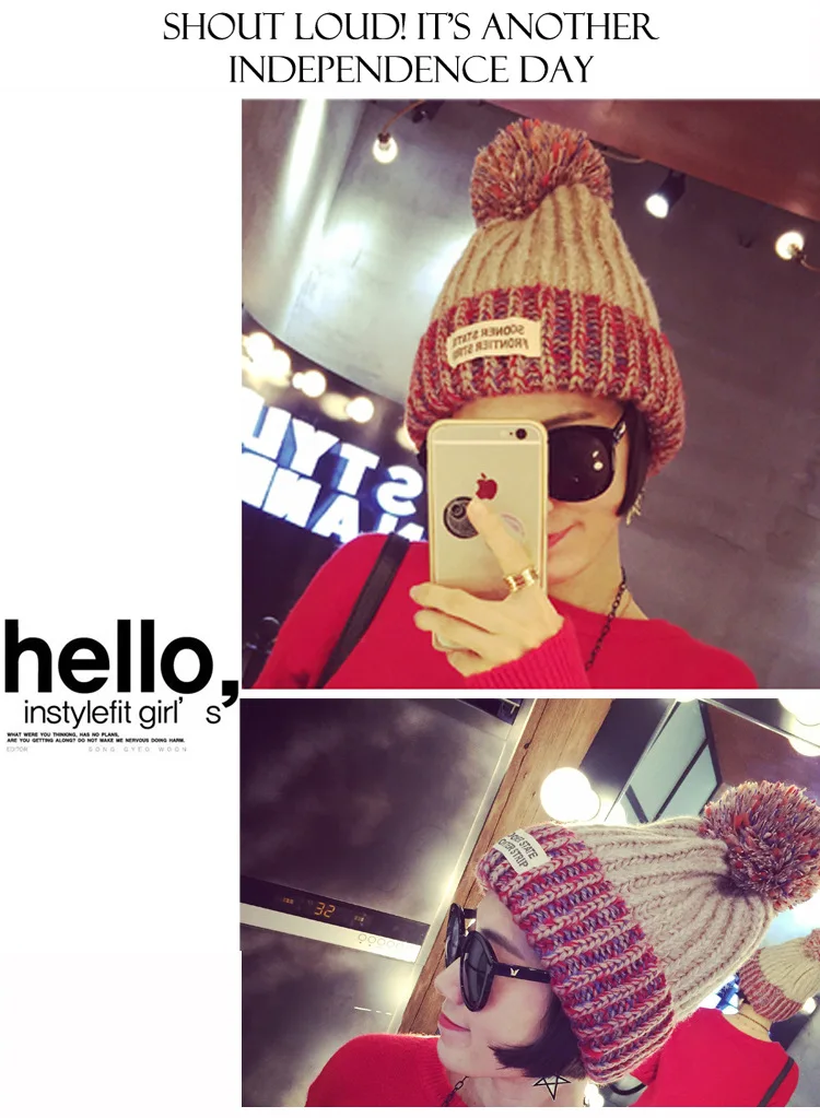 Зимняя шапка Корейская версия Письма патч вязаная шапка Мисс Мао Xianmao осень-зима hat
