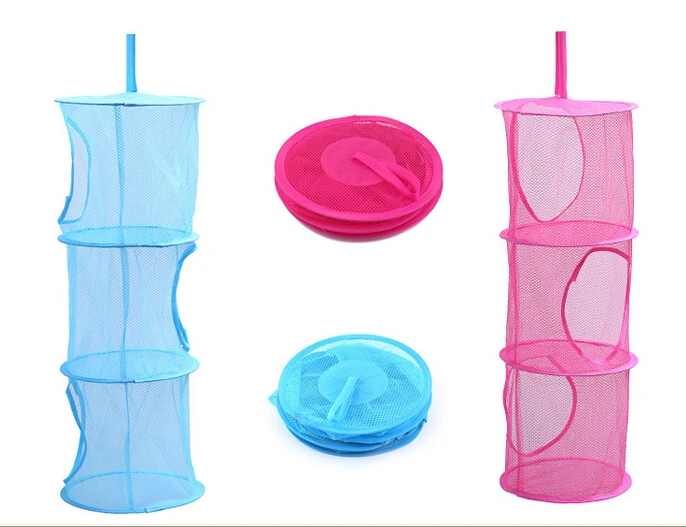 

High Quality Color Nets Hanging Type Multilayer Storage Cage Cylindrical Storage Bag Hanging Basket Free Shipping EJ871876