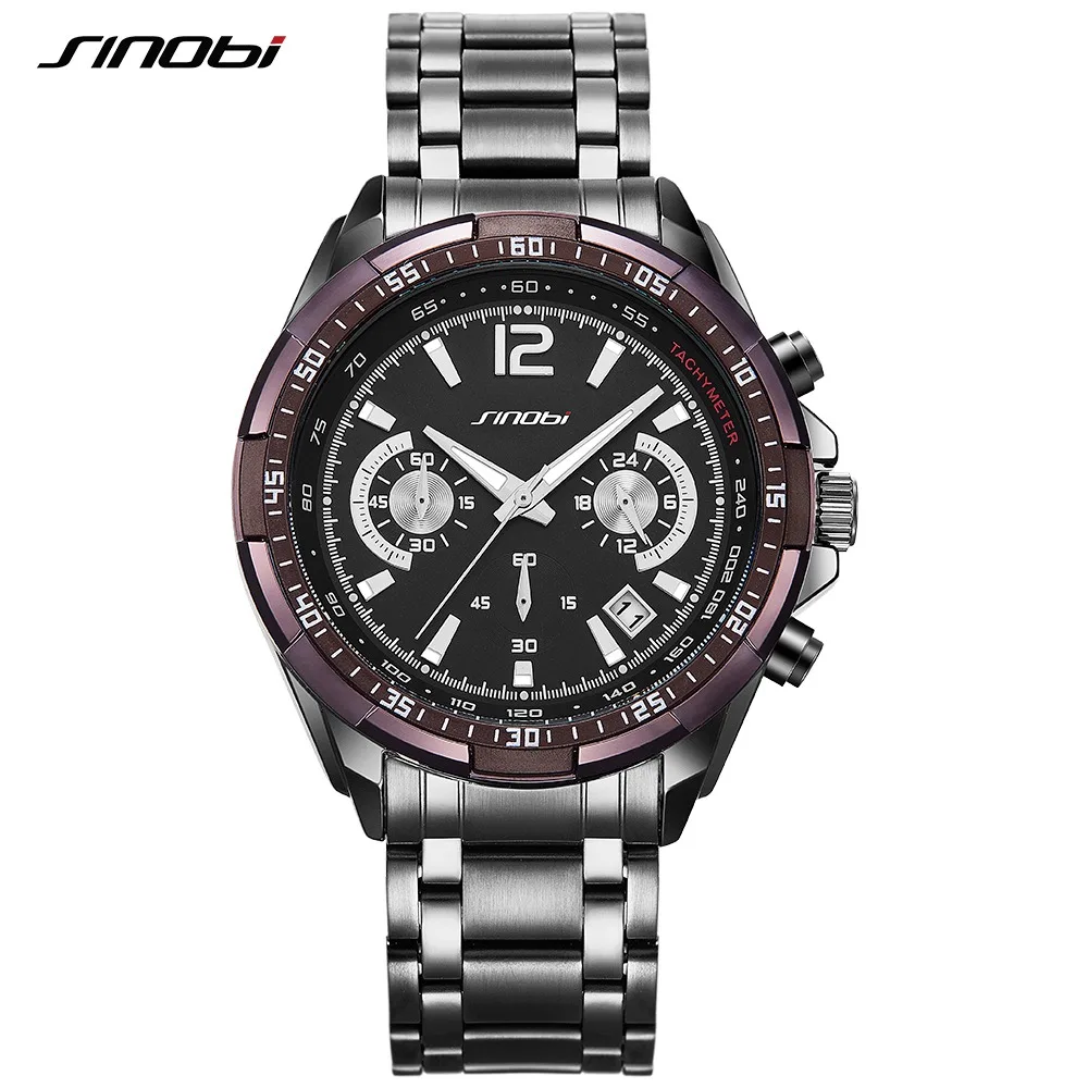 

SINOBI Top Brand S Shock Mens Business Watches Fashion Waterproof Stainless Steel Luminous Quartz Wristwatch Relogio Masculino