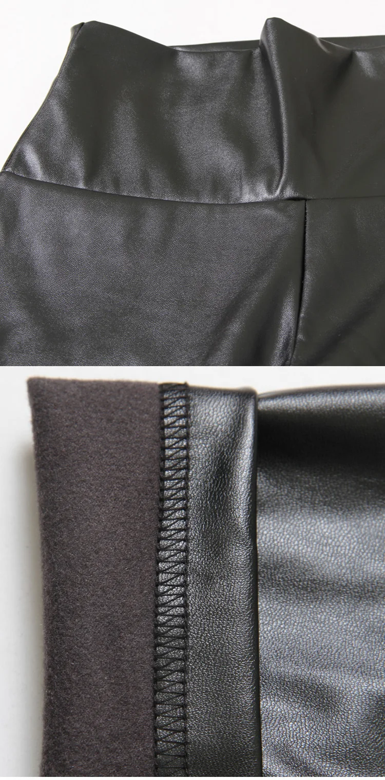 Autumn and winter large size with fleece PU color imitation leather leggings high waist tight leather trousers for women slim (39)