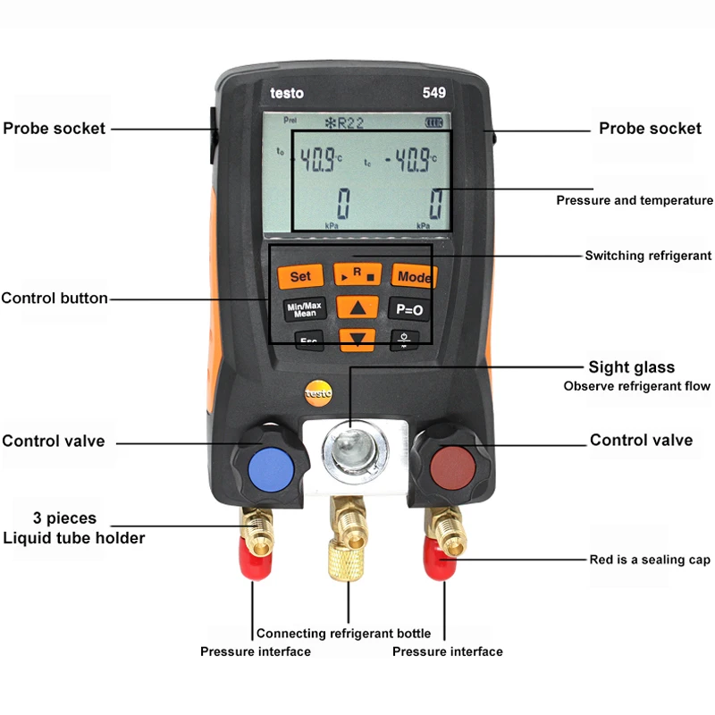 Манометр Холодильный Testo 549 lcd цифровой манометр 2 клапана системы для HVAC 0560 0550