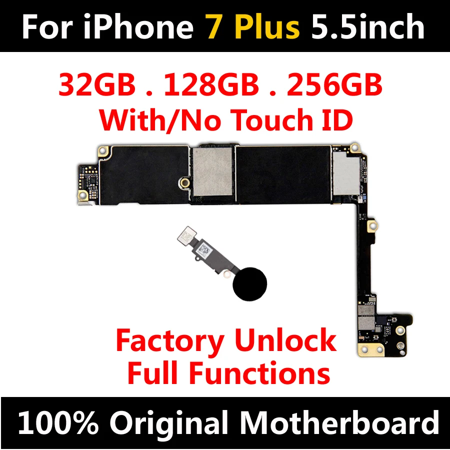 

Factory Unlock Original Motherboard For iPhone 7 Plus 5.5inch With / No Touch ID Mainboard IOS Installed Logic Board Test Good