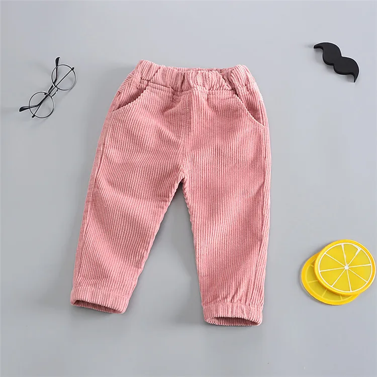 От 1 до 5 лет брюки для годовалых девочек; модные вельветовые штаны-шаровары с эластичной резинкой на талии для мальчиков; повседневные брюки с карманами; детские штаны высокого качества - Цвет: Розовый