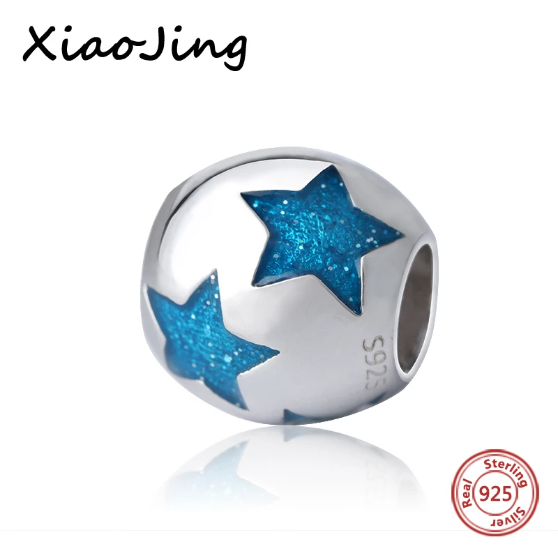

2017 new style 925 Sterling Silver blue Star enamel Charms Beads Fit Authentic European Bracelets Diy Jewelry Making women Gift
