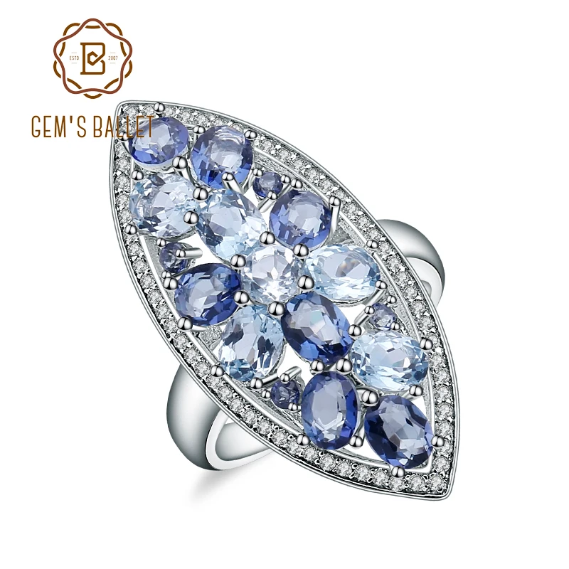 

Gem's Ballet Natural Sky Blue Topaz Mystic Quartz-Iolite Blue Rings Real 925-sterling-silver For Women Wedding Engagement Ring