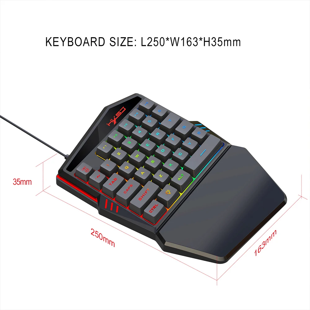 HXSJ V100 35Key USB Проводная игровая клавиатура с подсветкой для одной руки портативная