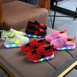 E CN светодио дный детская обувь для мальчиков и девочек Световой светящийся легкая обувь Детская Повседневная сетки детские светящиеся