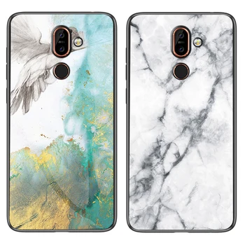 

30pcs/lot Marble Grain Glass Case For Nokia 1 Plus 3.1 Plus Tempered Glass Anti-scratch Hard Soft Side Case For Nokia 4.2 7 Plus