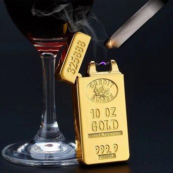 

New Luxury Gold Arc Pulse Ligther USB Charge Electronic Cigarette Lighters Flameless Windproof Electric Lighter Man Gift sigara