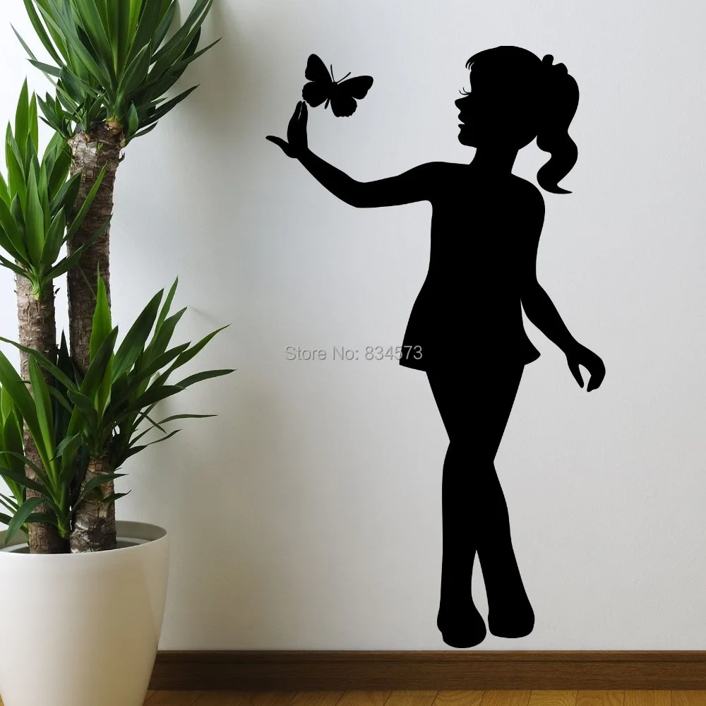 Butterfly Child Girl Silhouette Wall Art Sticker Decal DIY Home