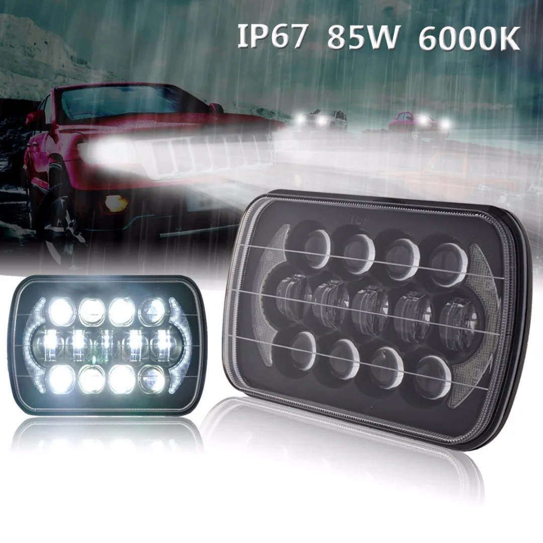 Black 85W 7x6" 5X7" LED Projector Headlight Hi-Lo Beam DRL For Jeep Cherokee XJ
