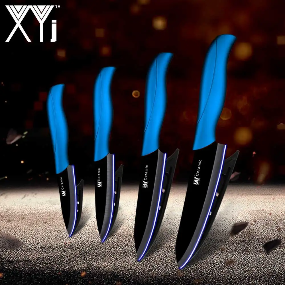 XYj Master Chef Ceramic Kitchen Knife Set 3"Paring 4"Utility 5"Slicing 6"Chef Kitchen Knife High Hardness Ceramic Cooking Tools - Цвет: blue black