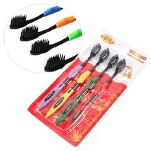 Новые 4 шт./лот из черного бамбукового угля щетка для выпрямления волос Мягкий Зубная щётка Двойной Ультра для ухода за зубами щетка для выпрямления волос