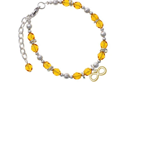 Goldtone Medium Infinity Sign Yellow Beaded Bracelet