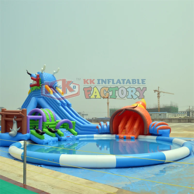 

China inflatable water park Customized small pool slide park facility