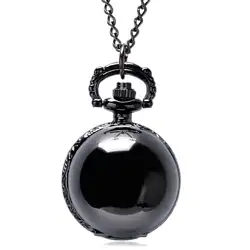 Стимпанк черный под старину Винтаж круглый шар карманные часы Для мужчин Для женщин простые гладкие кулон подарок с Цепочки и ожерелья цепь