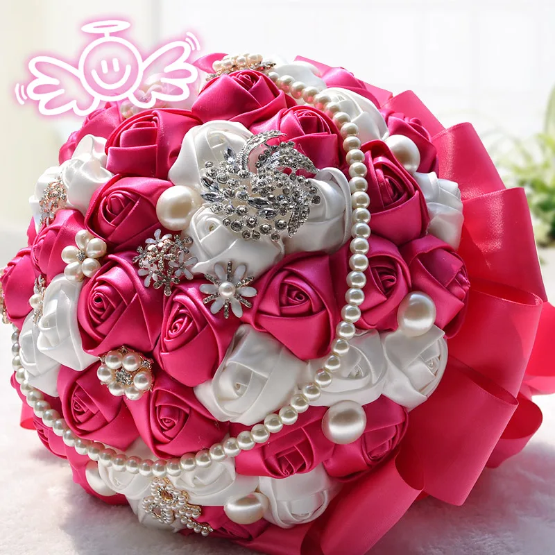 Броши с розами розовый Свадебные букеты кристалл шарик Искусственный Пион держатель с лентой аксессуары свадебный подарок принадлежности