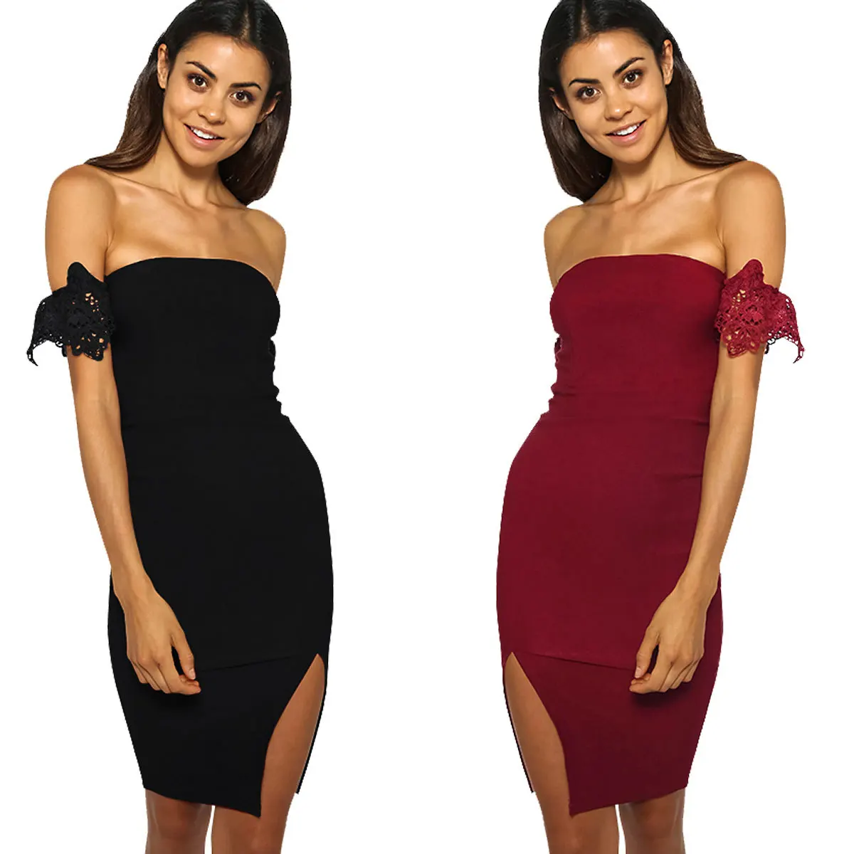 Slash Neck Bodycon Split Dress 2017 New Arrival Off Shoulder Lace Slim Elegant Party Club Dresses Vestidos | Женская одежда