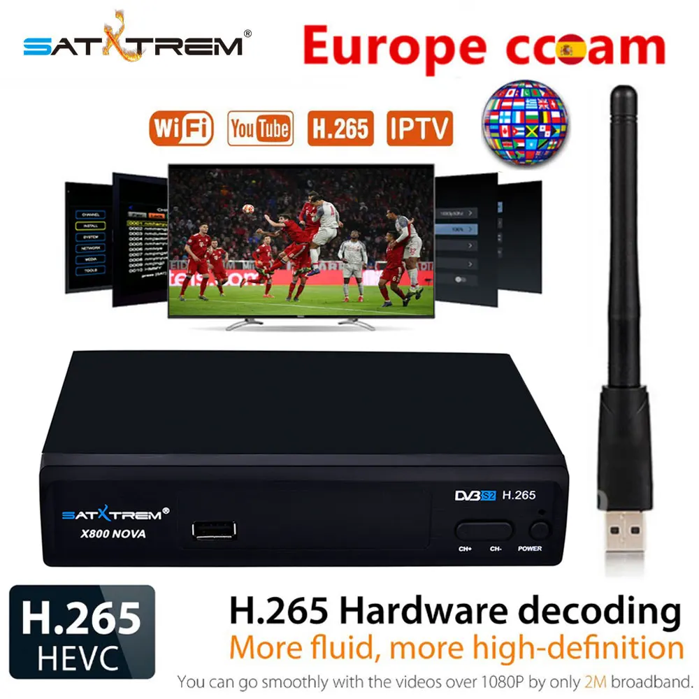 

Satxtrem X800 NOVA DVB S2 Satellite Receiver H.265 With Cccam Lines For 1 Year Europe Spain Portugal Support IKS IPTV M3U Ccam