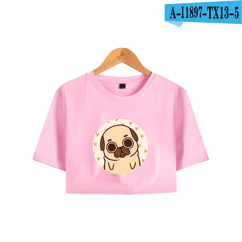 

Pug Crop Top Tshirt Causal Cute Dog Printed Two Piece Sets Girl Kawaii Cropped Shirt Harajuku Streetwear Women T-shirt Summer
