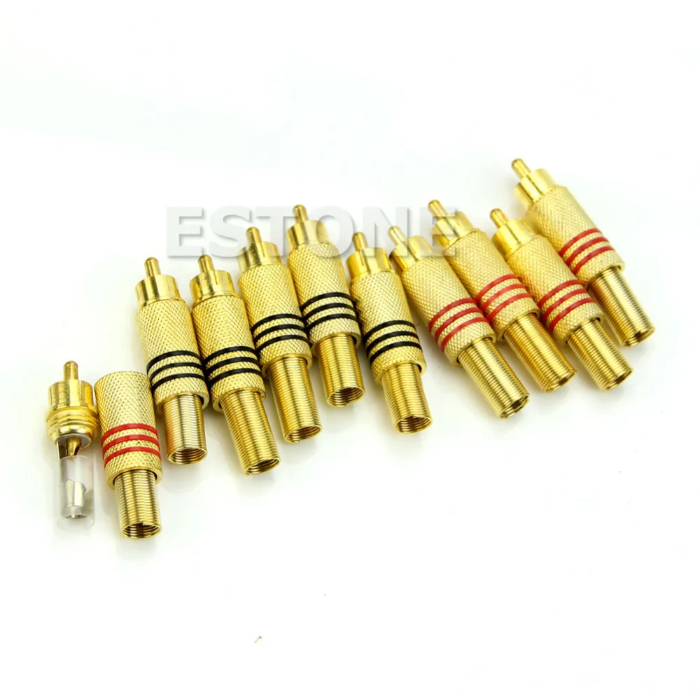 RCA Gold Plated Plug Audio Male 10PCS Connector Metal Spring