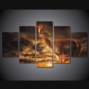 

5 Pcs/Set Framed HD Printed Sunset llama Landscape Picture Wall Art Canvas Print Decor Poster Abstract Canvas Oil Painting