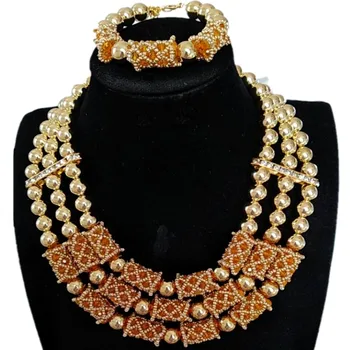 

4UJewelry Orange and Gold Color Dubai Jewelry Sets In Nigerian Wedding Sets Layers Handmade Jewellery Set African Indian New