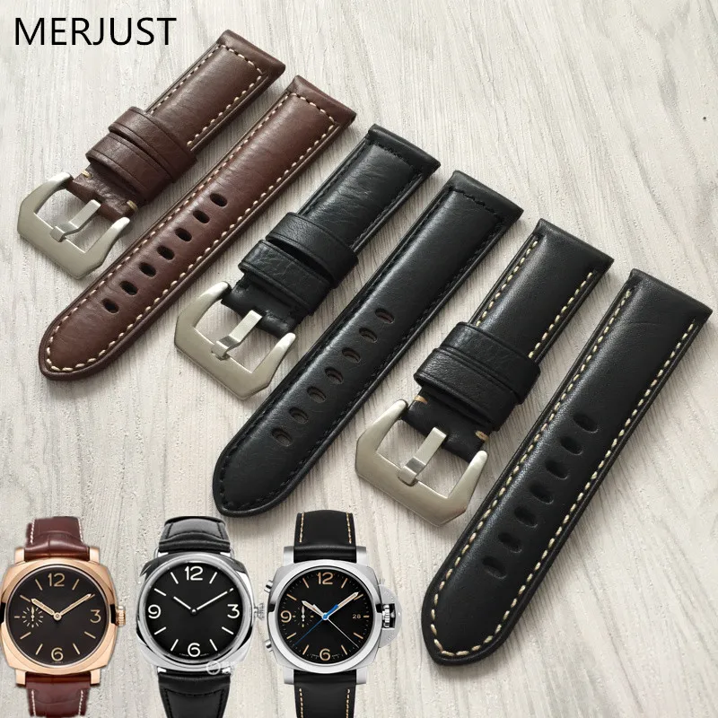 

Italian Genuine Leather Handmade Handmade Buckle Watch Band Retro Watch Straps 24mm black Brown for Panerai Pam Man Watch Tool